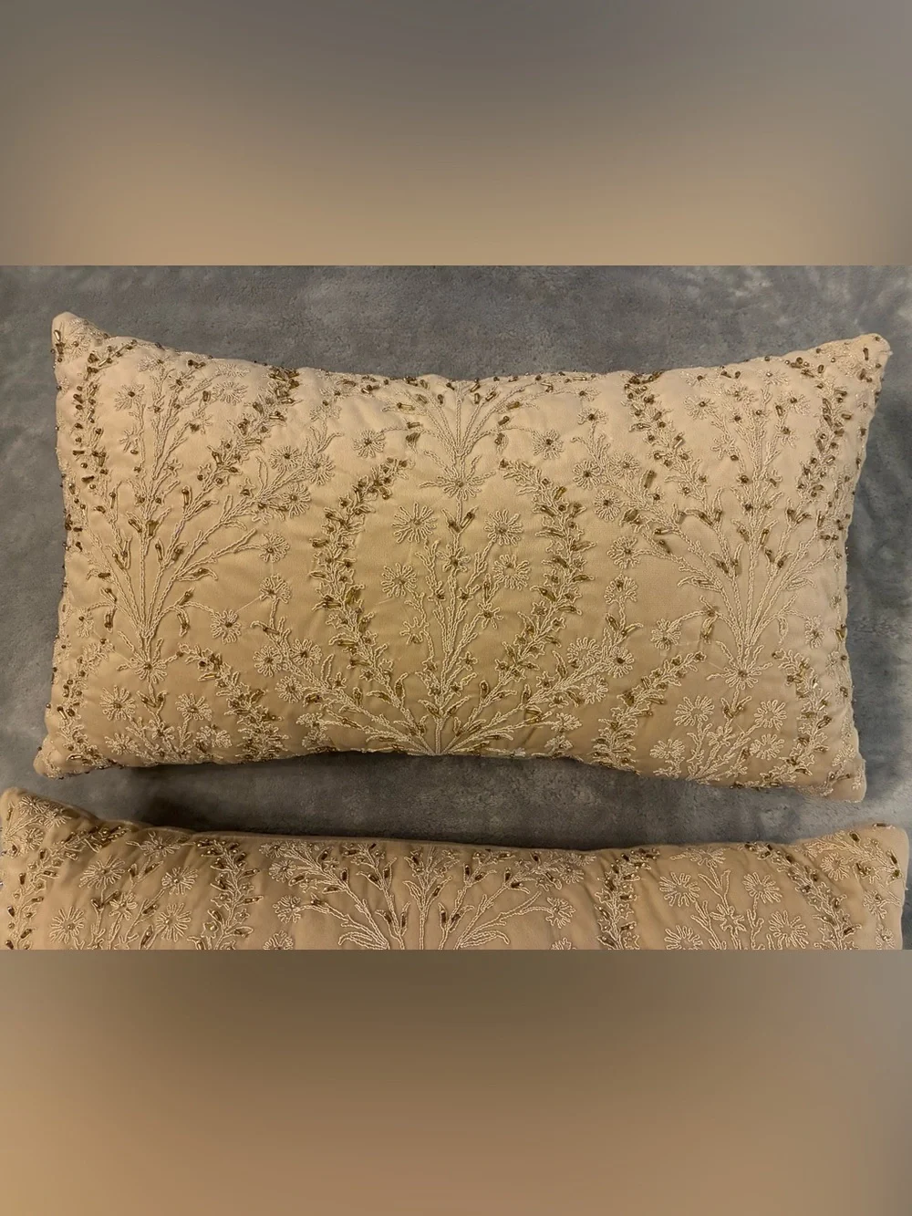 Embellished Decorative Throw Pillow Pair in Beige (2 Pillows)
